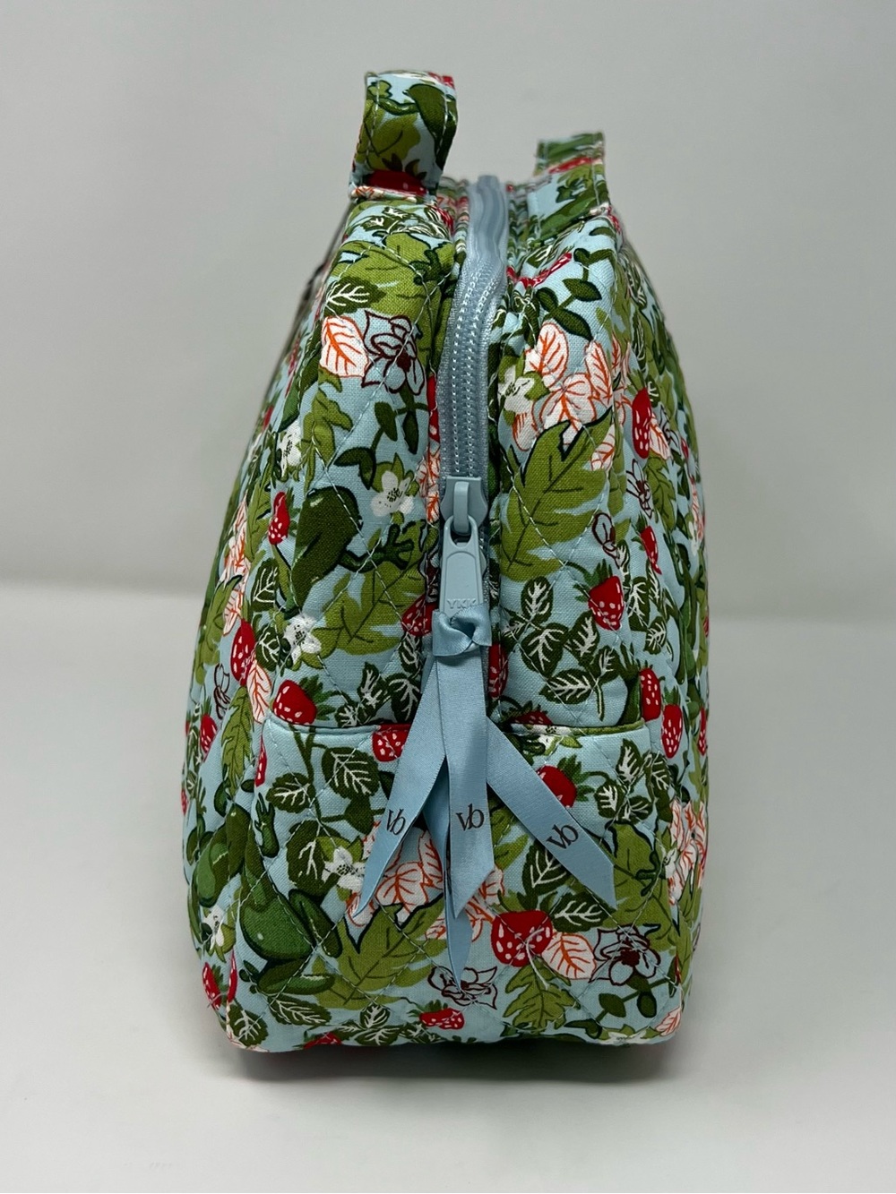 Vera Bradley XL Cosmetic Bag Frogberry Garden Blue Frogs Strawberry NWT - Picture 4 of 8